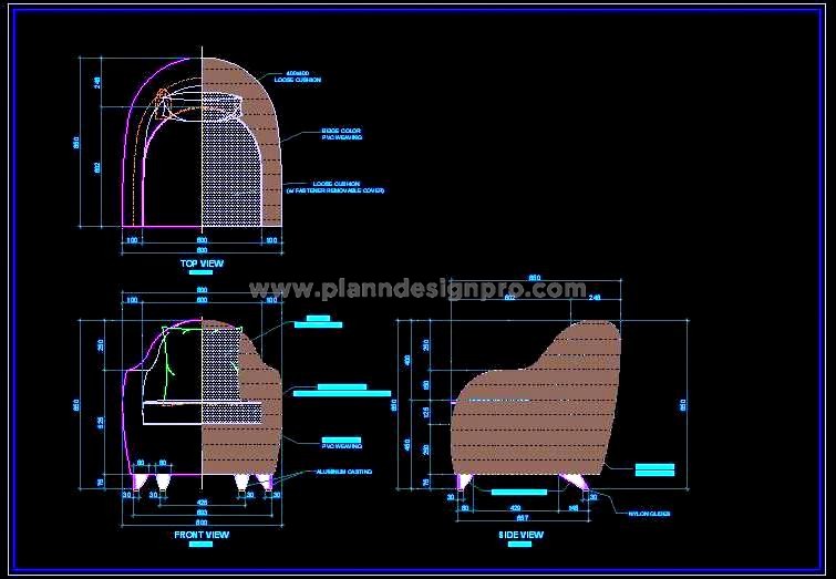 Single Seater Outdoor Sofa in PVC Weaving - CAD Drawing